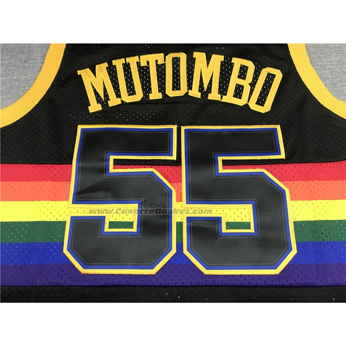 Maglia Denver Nuggets Dikembe Mutombo NO 55 Mitchell & Ness 1991-92 Nero